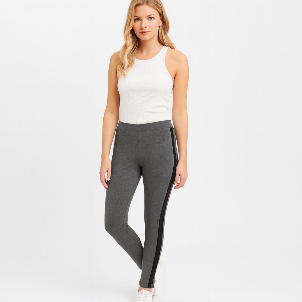 The White Company Side Stripe Lounge Leggings Size Medium Charcoal Black NWT